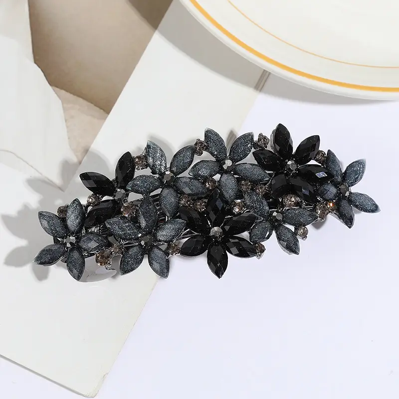 Pearl Hair Clip Large Silver Floral Design - Image 3