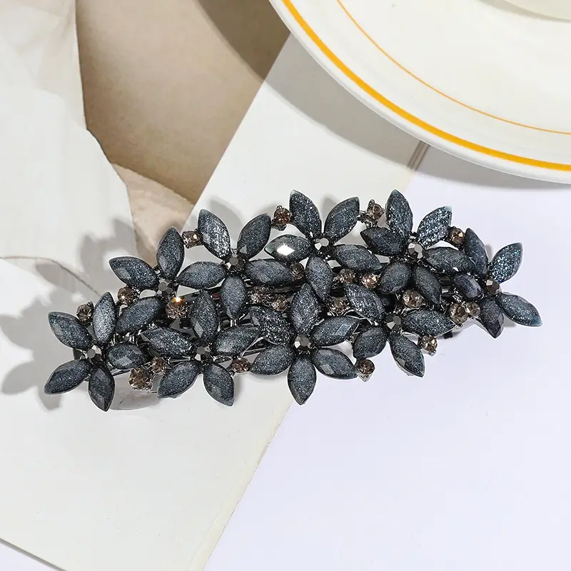 Pearl Hair Clip Large Silver Floral Design - Image 4