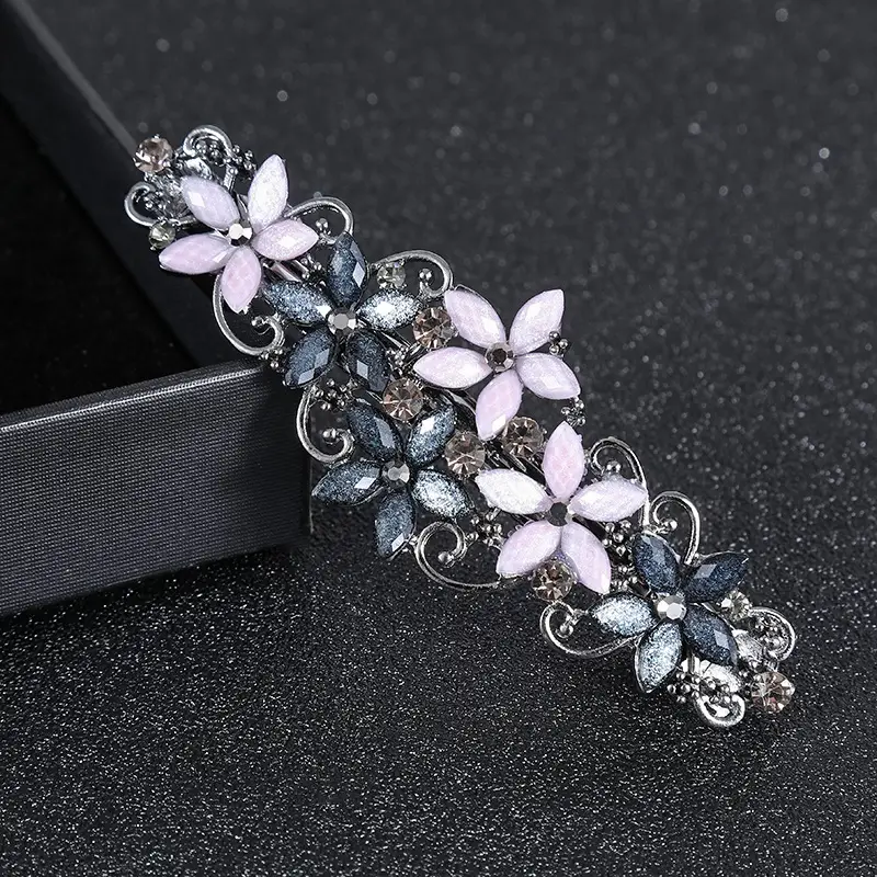 Pearl Hair Clip Large Silver Floral Design - Image 7