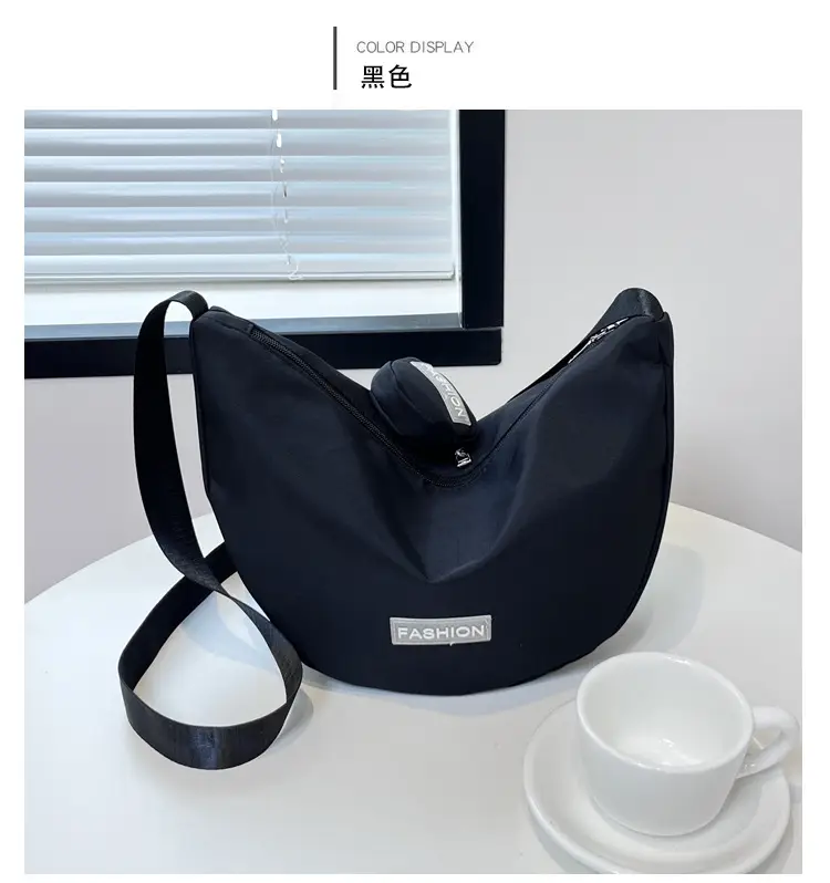 Women's Crescent Shoulder Bag Green Canvas Large Capacity — feature 16