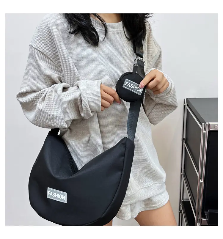 Women's Crescent Shoulder Bag Green Canvas Large Capacity — feature 17