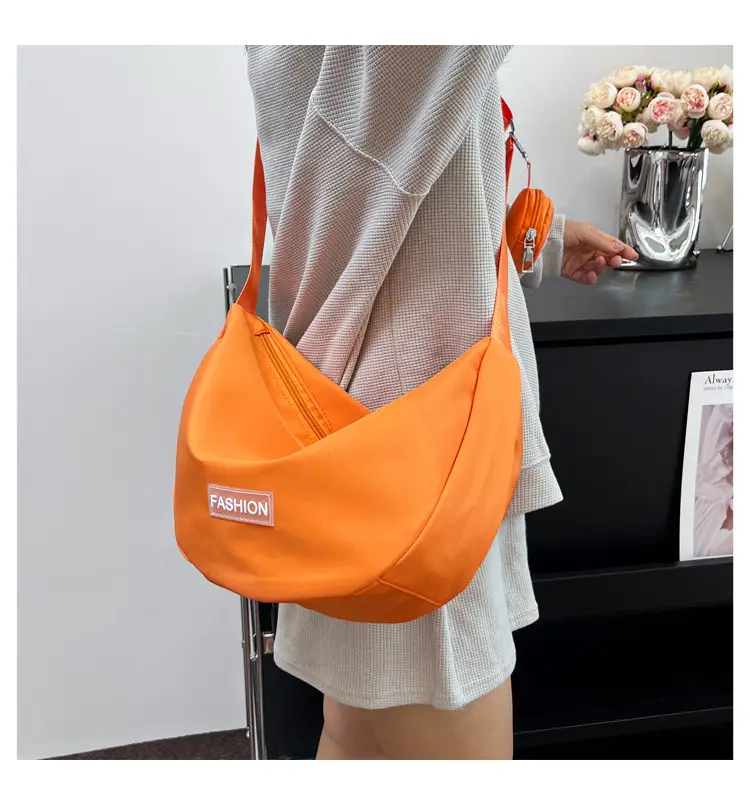 Women's Crescent Shoulder Bag Green Canvas Large Capacity — feature 25