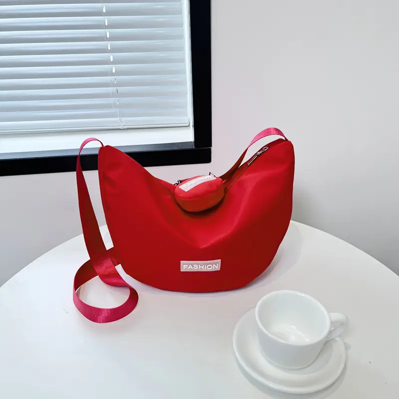 Women's Crescent Shoulder Bag Green Canvas Large Capacity