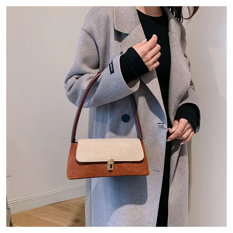 Women's Frosted Shoulder Bag Black Beige Buckle Closure - Image 4