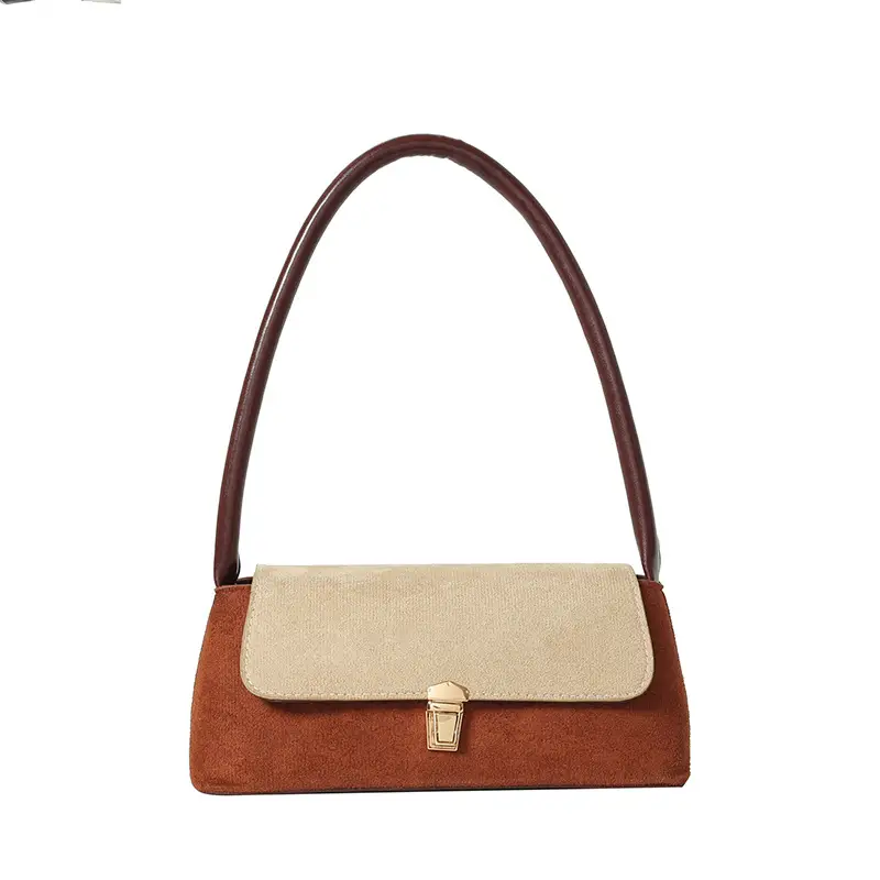 Women's Frosted Shoulder Bag Black Beige Buckle Closure - Image 6