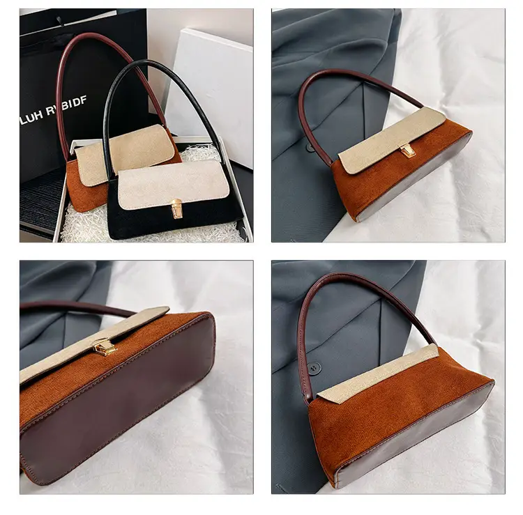 Women's Frosted Shoulder Bag Black Beige Buckle Closure — feature 10