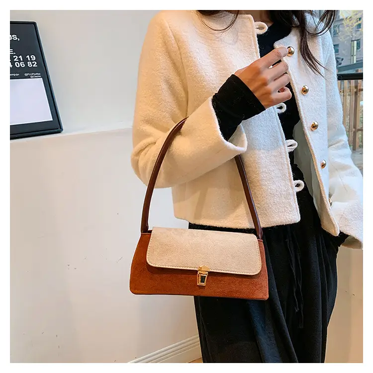 Women's Frosted Shoulder Bag Black Beige Buckle Closure — feature 11
