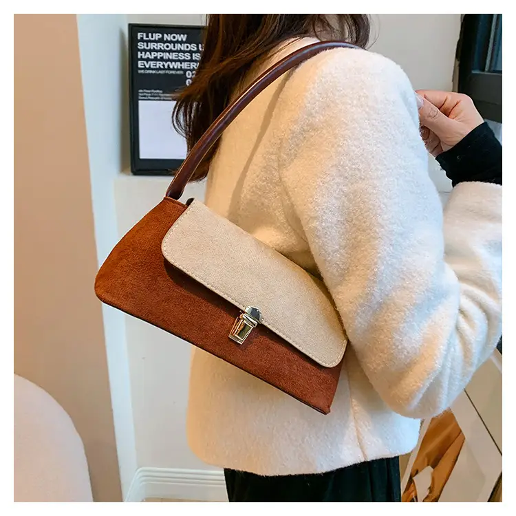 Women's Frosted Shoulder Bag Black Beige Buckle Closure — feature 12