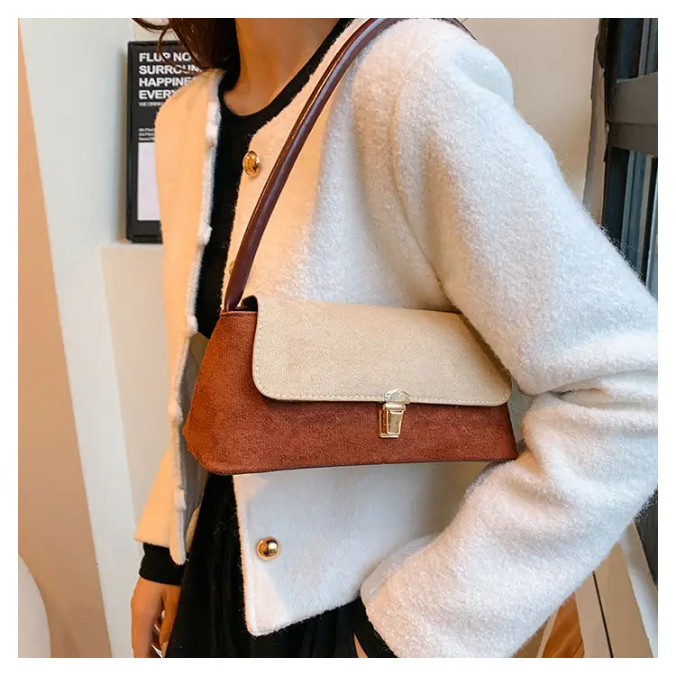 Women's Frosted Shoulder Bag Black Beige Buckle Closure — feature 13
