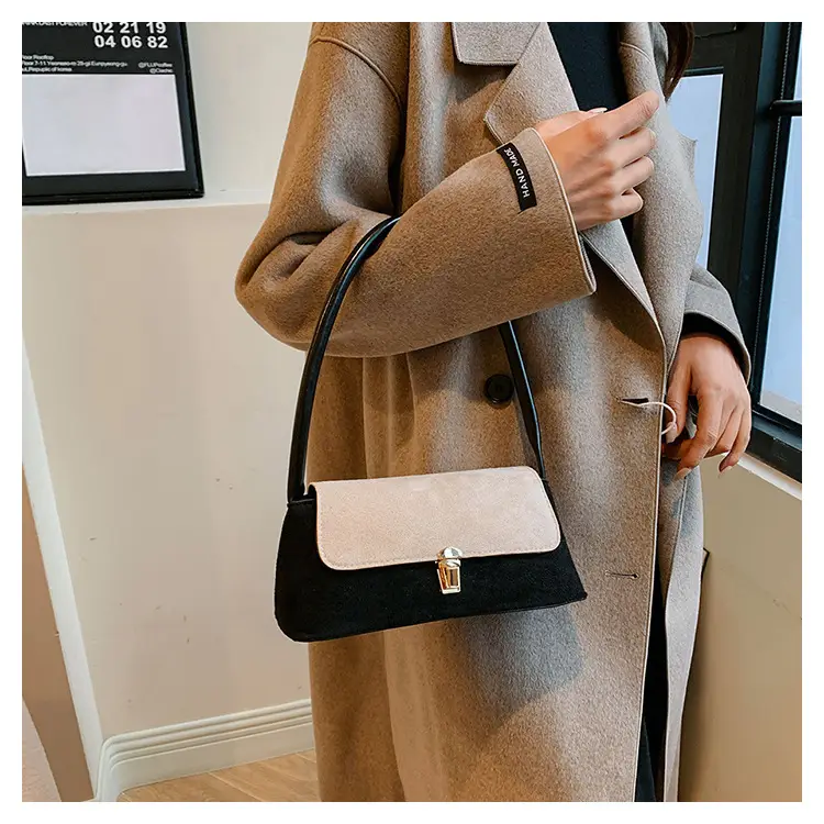 Women's Frosted Shoulder Bag Black Beige Buckle Closure — feature 14