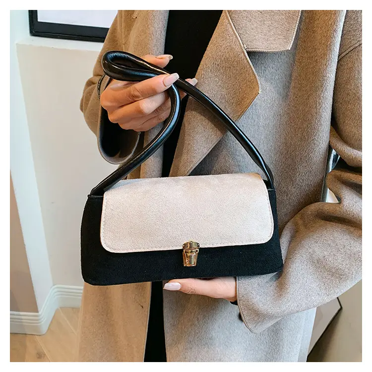 Women's Frosted Shoulder Bag Black Beige Buckle Closure — feature 16