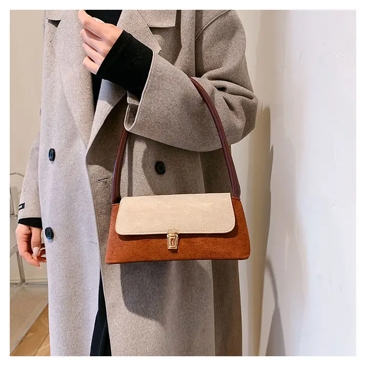 Women's Frosted Shoulder Bag Black Beige Buckle Closure — feature 18