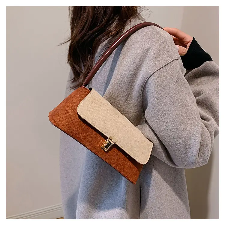 Women's Frosted Shoulder Bag Black Beige Buckle Closure — feature 19
