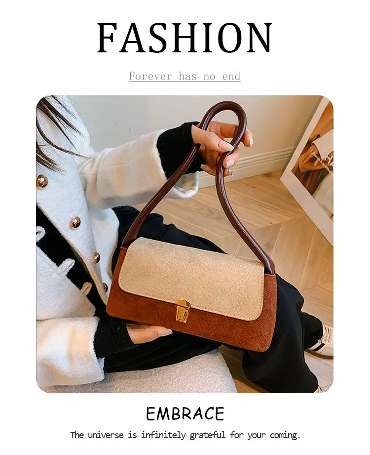 Women's Frosted Shoulder Bag Black Beige Buckle Closure — feature 2