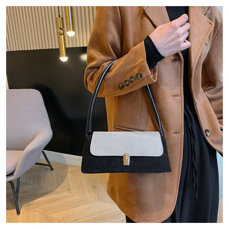 Women's Frosted Shoulder Bag Black Beige Buckle Closure — feature 20