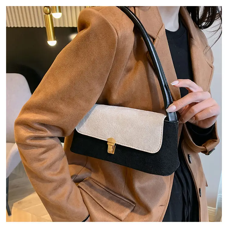 Women's Frosted Shoulder Bag Black Beige Buckle Closure — feature 21