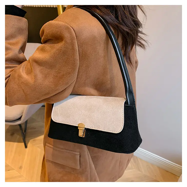 Women's Frosted Shoulder Bag Black Beige Buckle Closure — feature 22