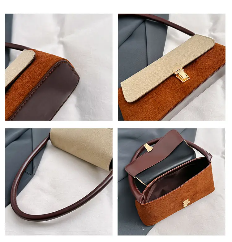 Women's Frosted Shoulder Bag Black Beige Buckle Closure — feature 9