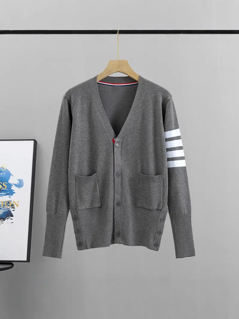 Gray Cardigan Set for Men Women Spring Autumn Loose Fit