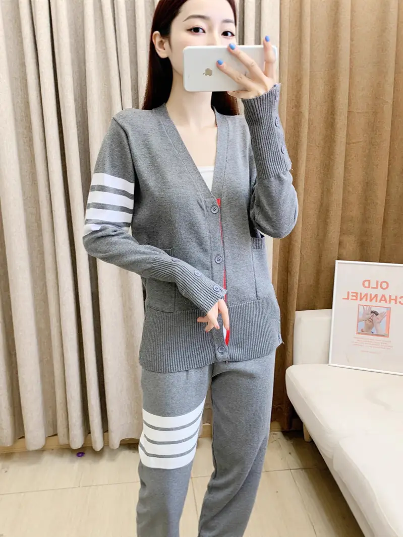 Gray Cardigan Set for Men Women Spring Autumn Loose Fit