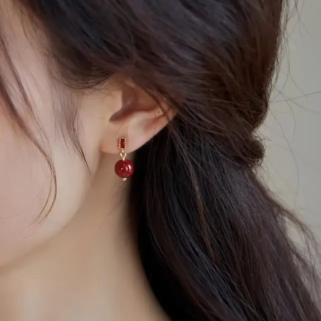 Purple Cinnabar Earrings Red Zircon Elegant Red Gift