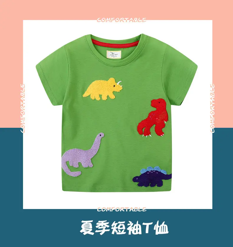 2025 Boys T-shirt Green Dinosaur Print Short Sleeve β feature 1