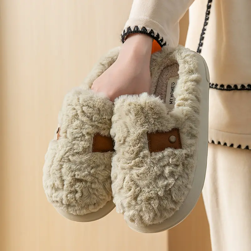 Thick Plush Cotton Slippers for Women 2025 New Autumn and Winter Indoor Non-Slip Warm Eva Home Cotton Slippers for Men