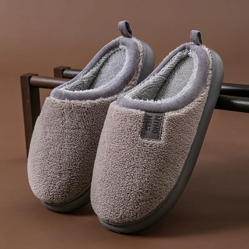 Thick Plush Cotton Slippers for Women 2025 New Autumn and Winter Indoor Non-Slip Warm Eva Home Cotton Slippers for Men
