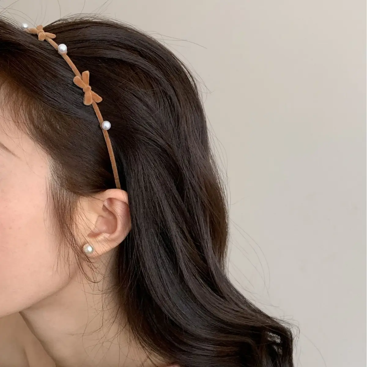 Pearl Bow Headband for Women Autumn Winter