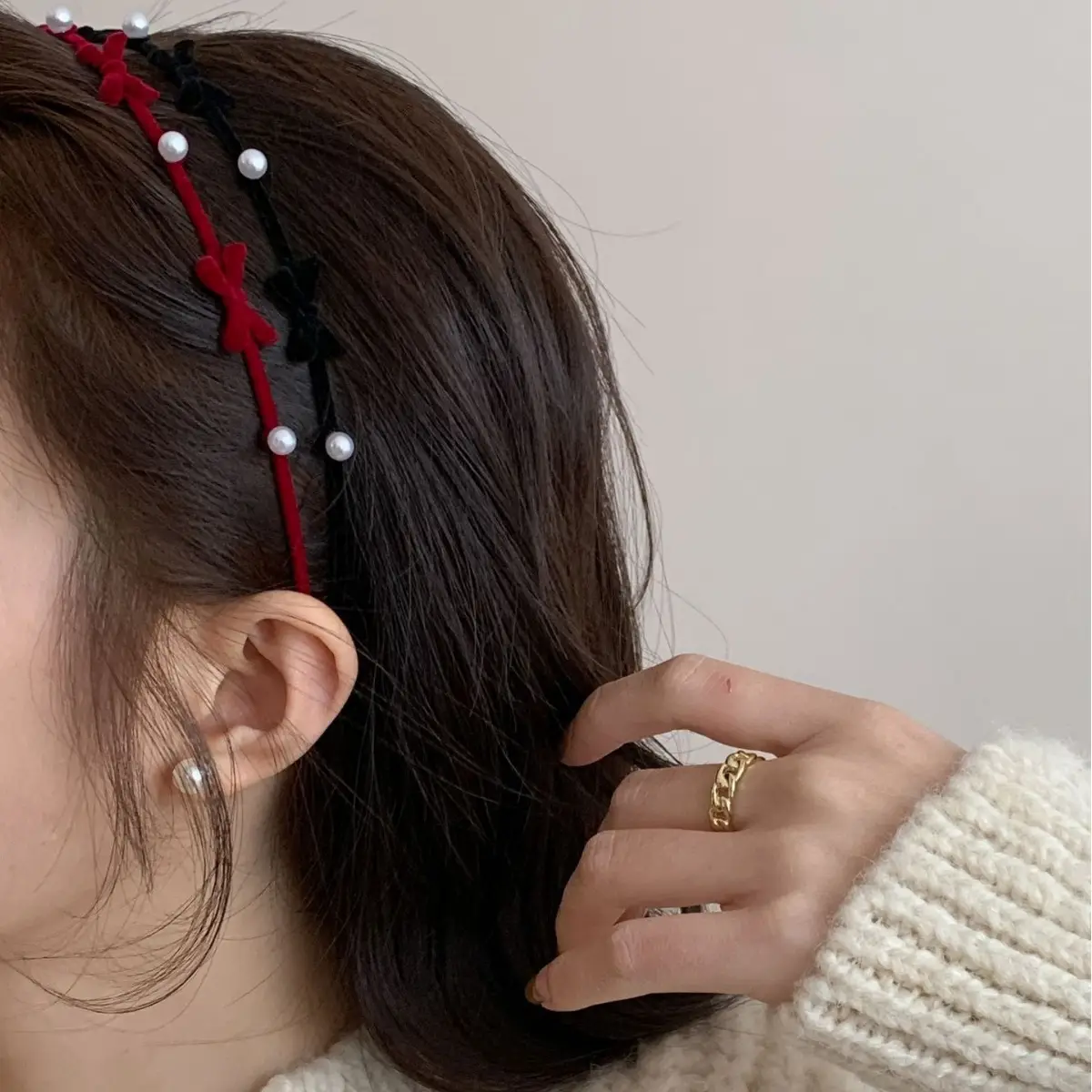 Pearl Bow Headband for Women Autumn Winter