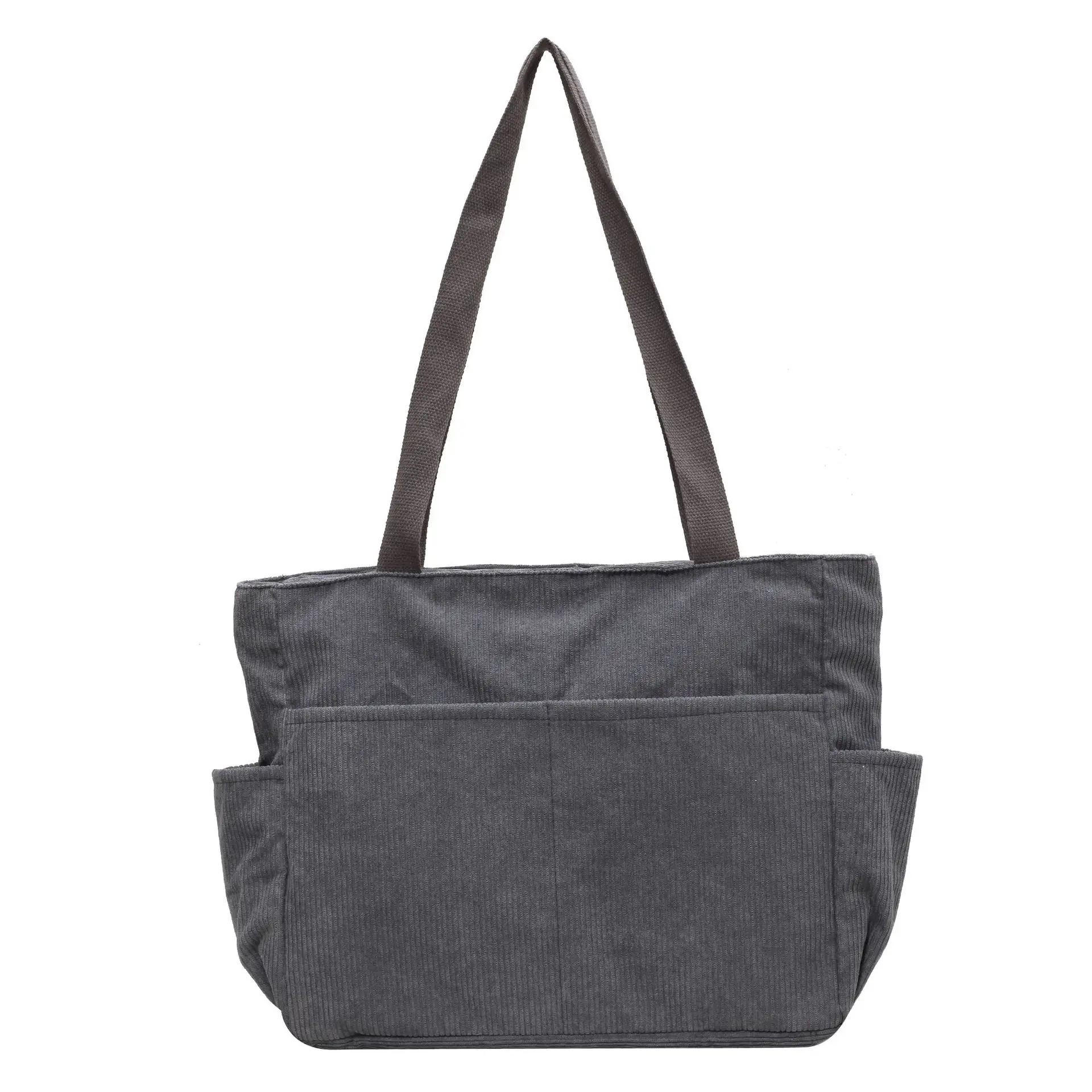 Japanese Corduroy Shoulder Messenger Bag Grey Large Capacity - Image 5