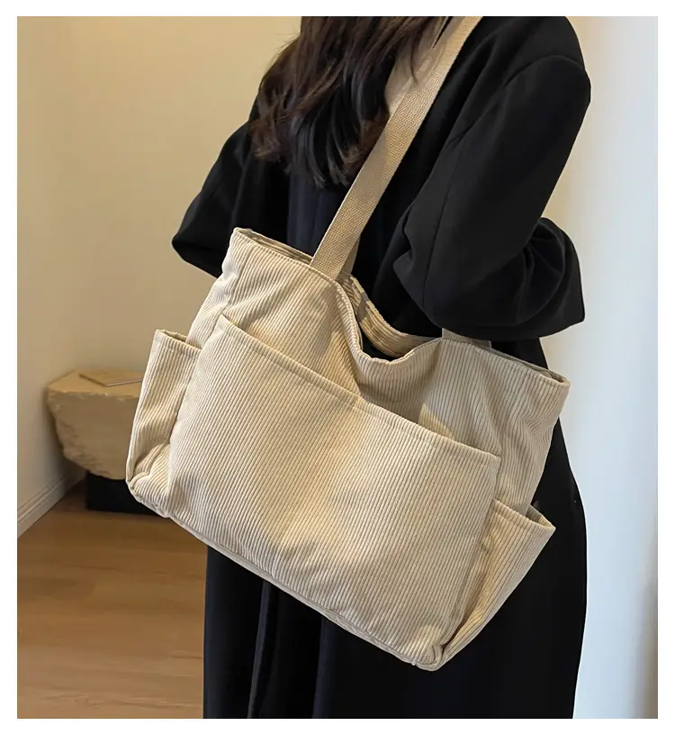 Japanese Corduroy Shoulder Messenger Bag Grey Large Capacity — feature 1