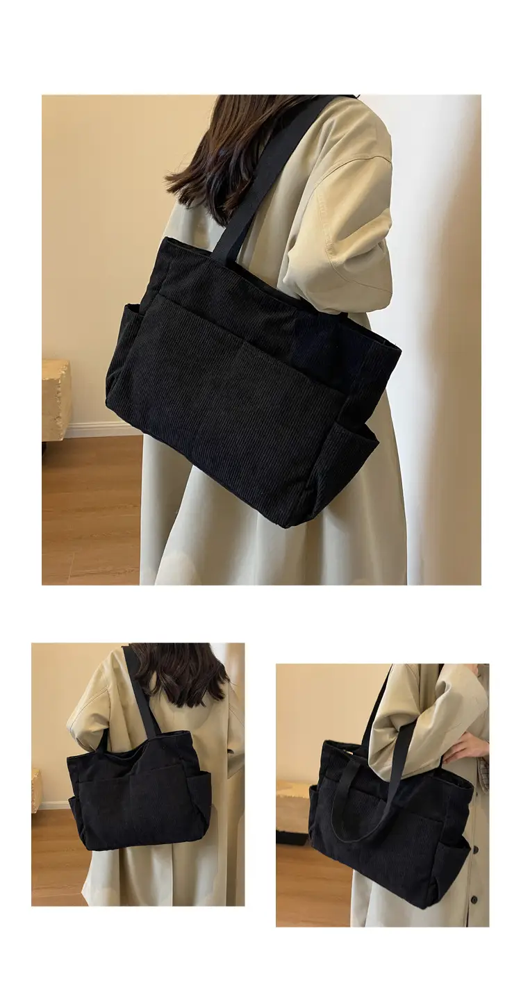 Japanese Corduroy Shoulder Messenger Bag Grey Large Capacity — feature 10