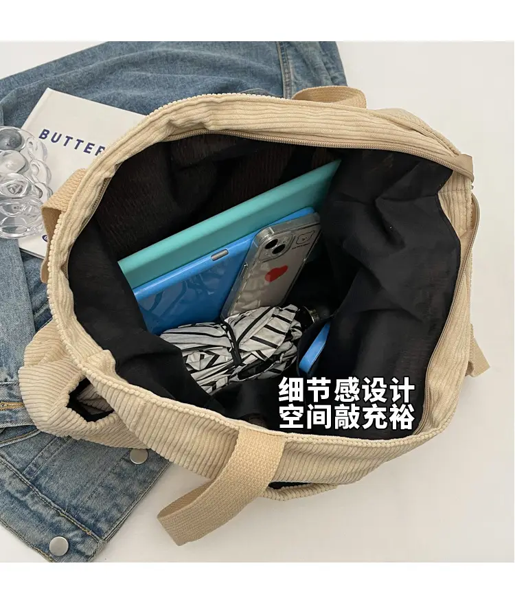 Japanese Corduroy Shoulder Messenger Bag Grey Large Capacity — feature 7