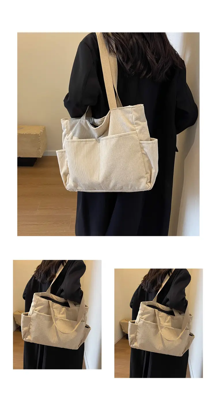 Japanese Corduroy Shoulder Messenger Bag Grey Large Capacity — feature 9