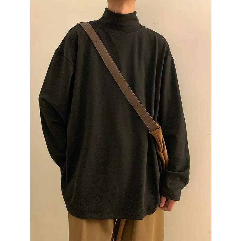 Men Velvet Turtleneck Long Sleeve Sweater Beige - Image 3