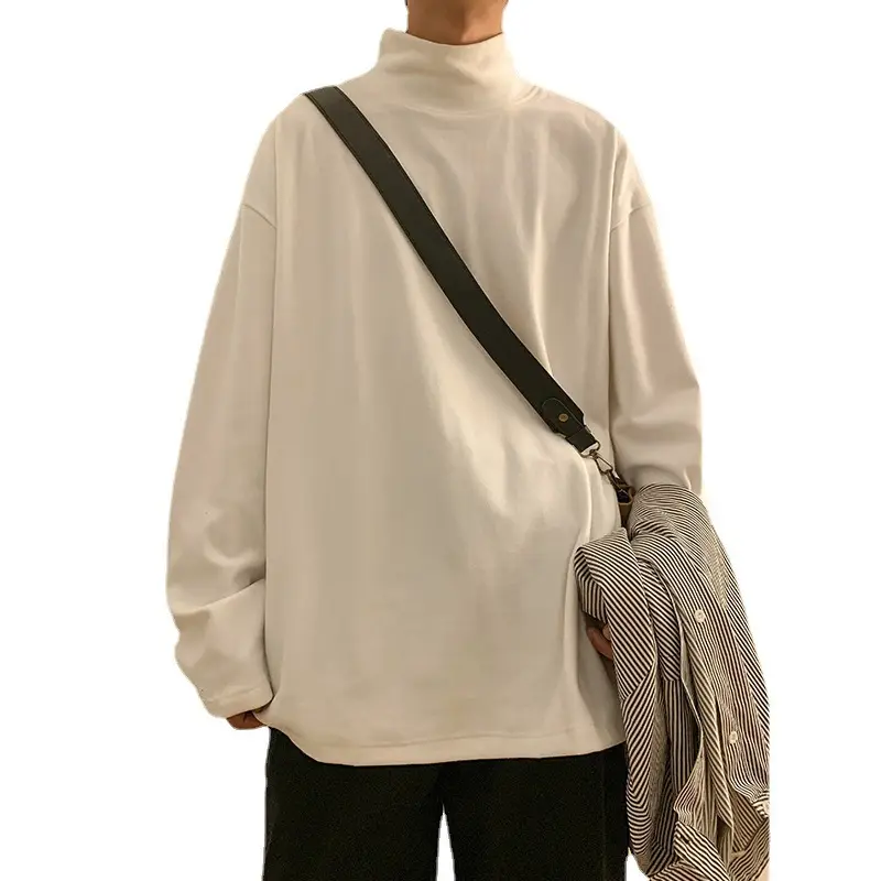 Men Velvet Turtleneck Long Sleeve Sweater Beige - Image 6