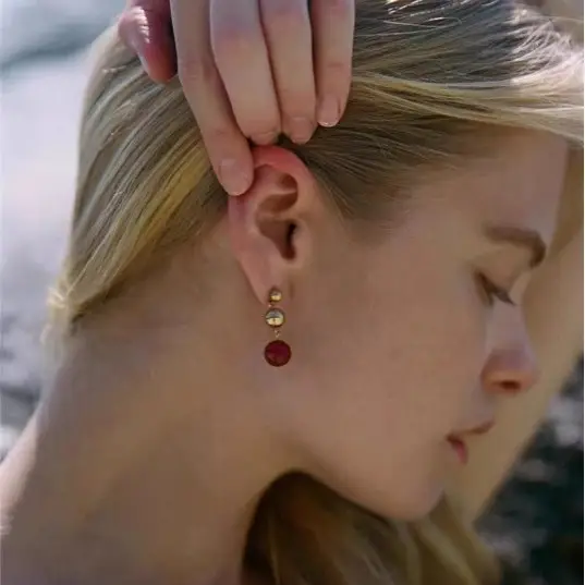 Natural Agate Gold Beads Earrings for Women