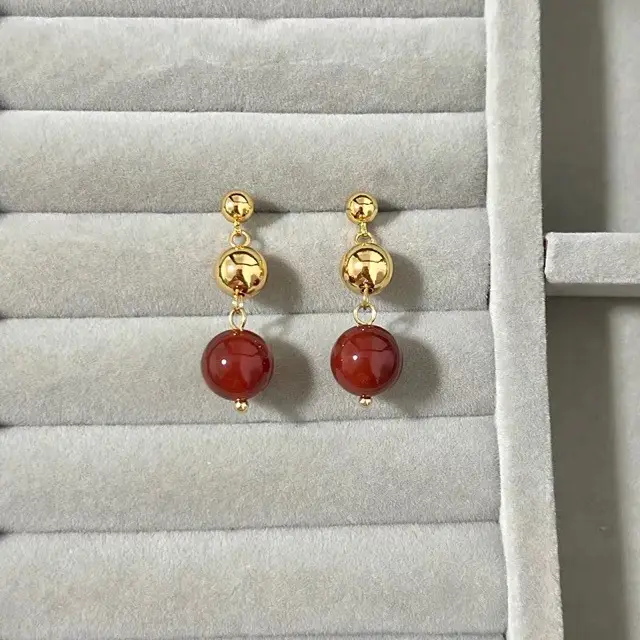 Natural Agate Gold Beads Earrings for Women
