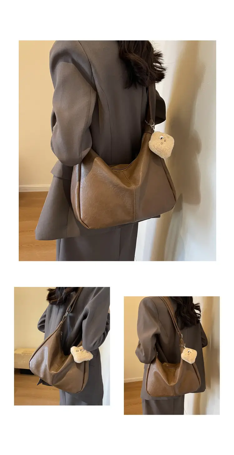 Women Large Capacity Brown Leather Shoulder Bag 2023 — feature 12