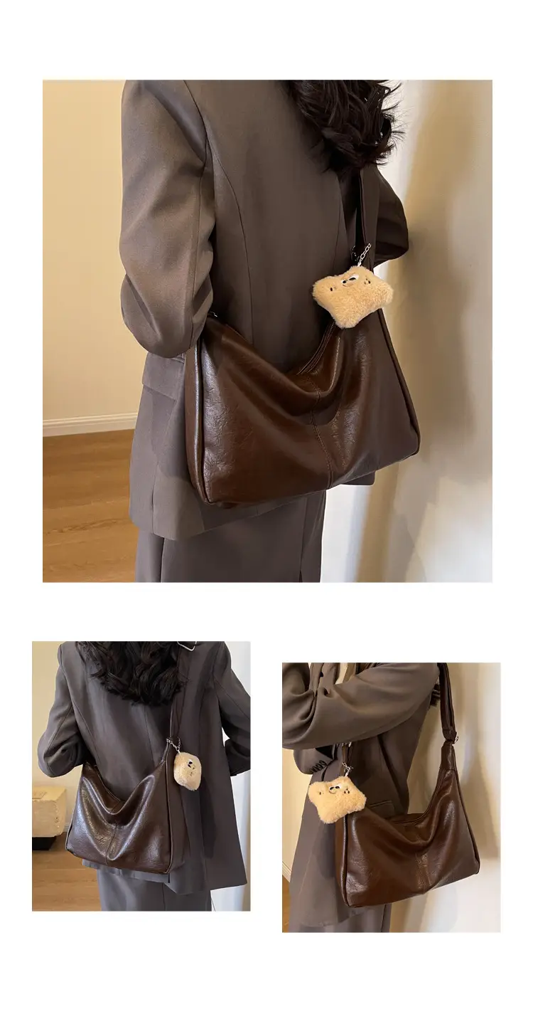 Women Large Capacity Brown Leather Shoulder Bag 2023 — feature 8