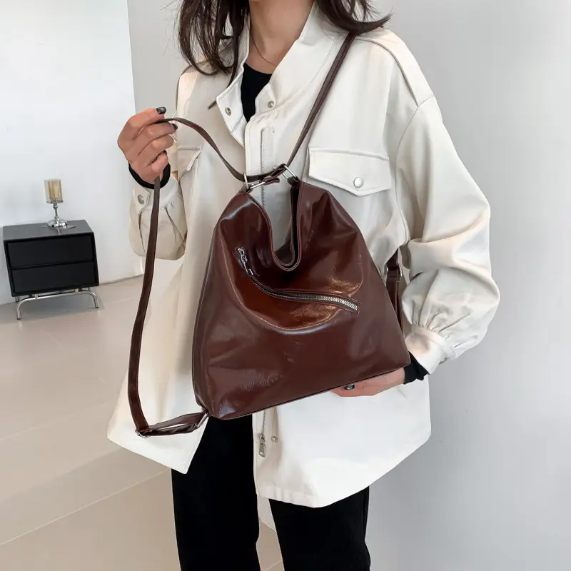 Brown Leather Women's Large Capacity Shoulder Messenger Bag - Image 5