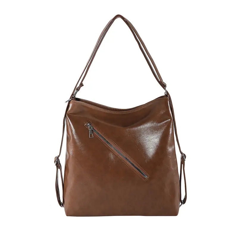 Brown Leather Women's Large Capacity Shoulder Messenger Bag - Image 9