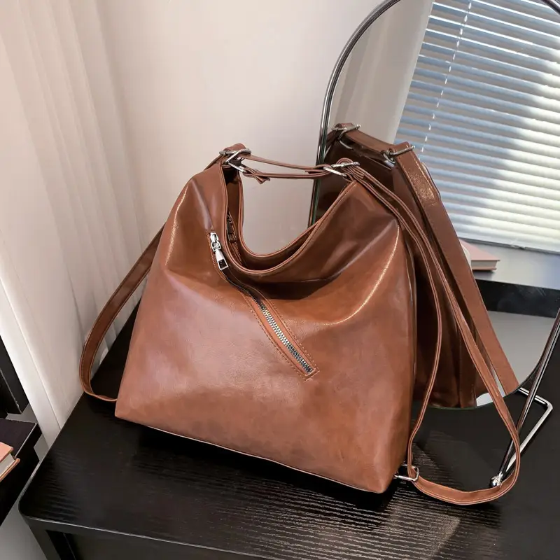 Brown Leather Women's Large Capacity Shoulder Messenger Bag - Image 2