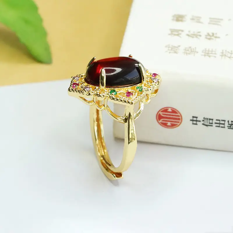 Aiyu Natural Amber Ring Ethnic Style Gold Plated — feature 10