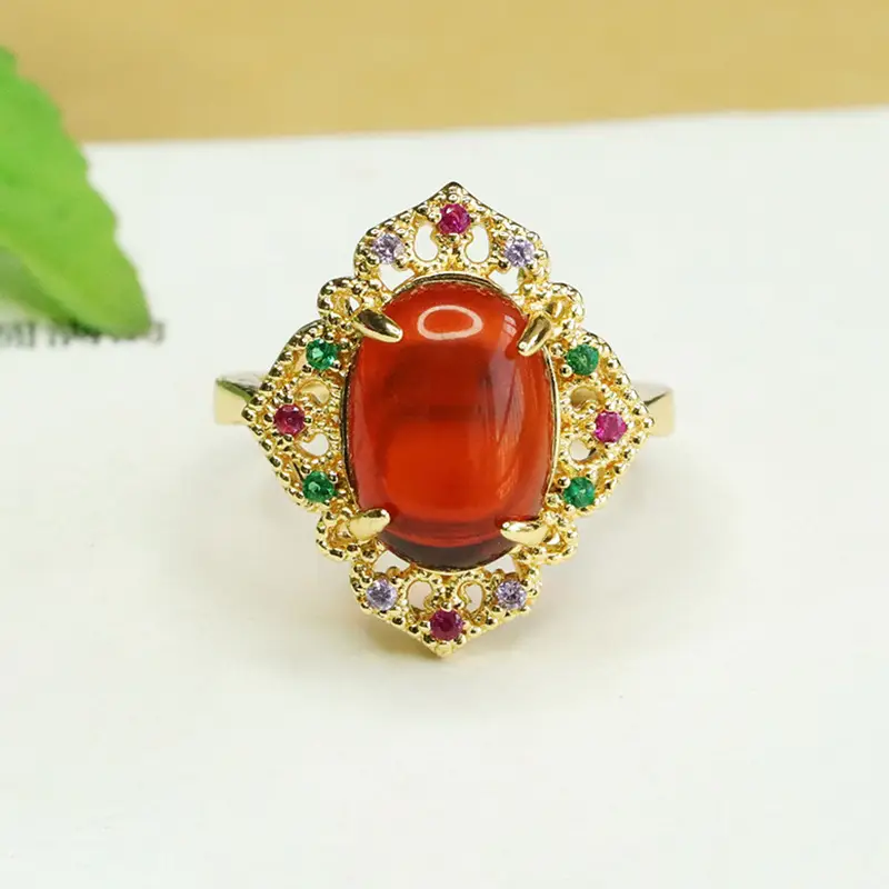 Aiyu Natural Amber Ring Ethnic Style Gold Plated — feature 7