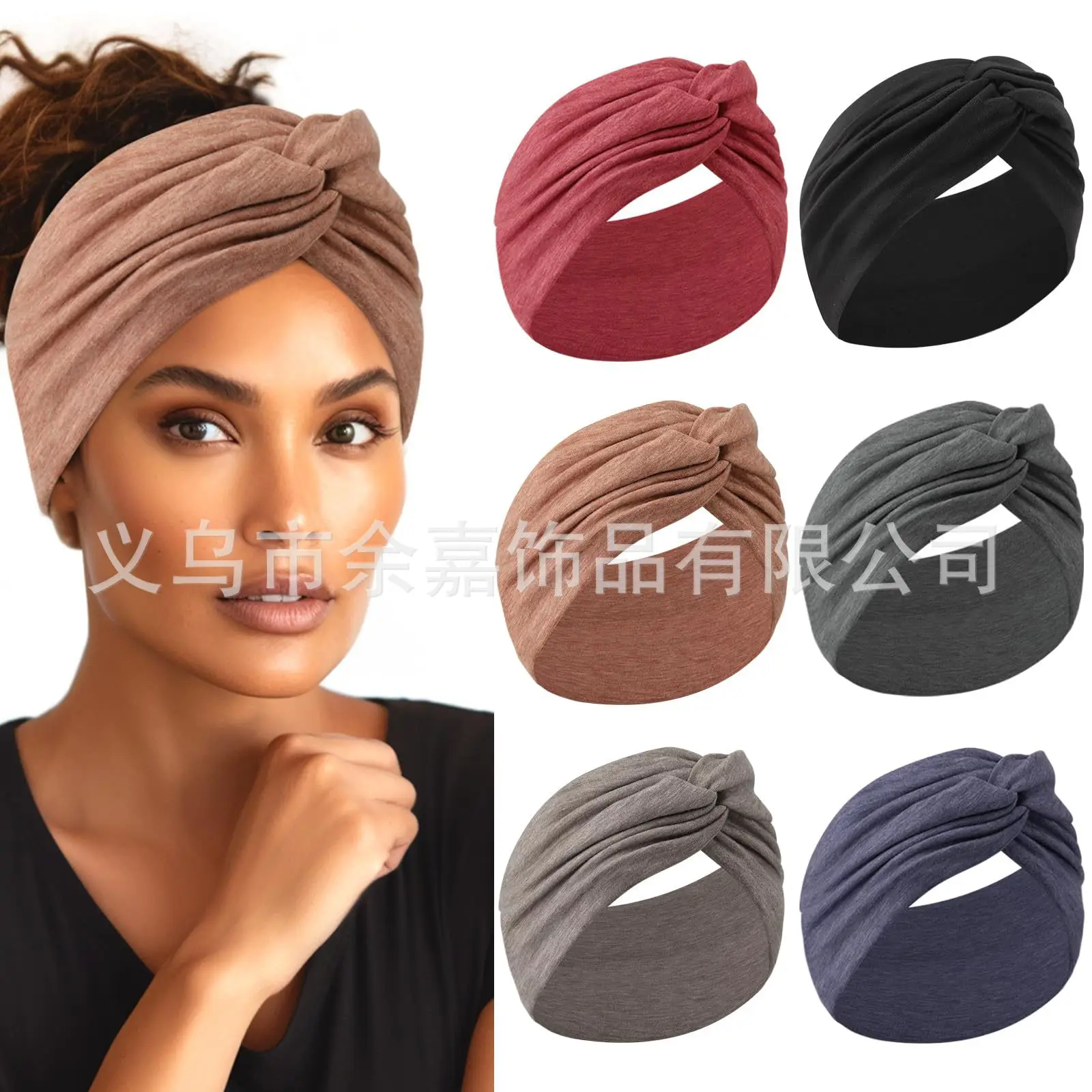 Women's Pure Cotton Yoga Headband with Knot Black White - Image 19