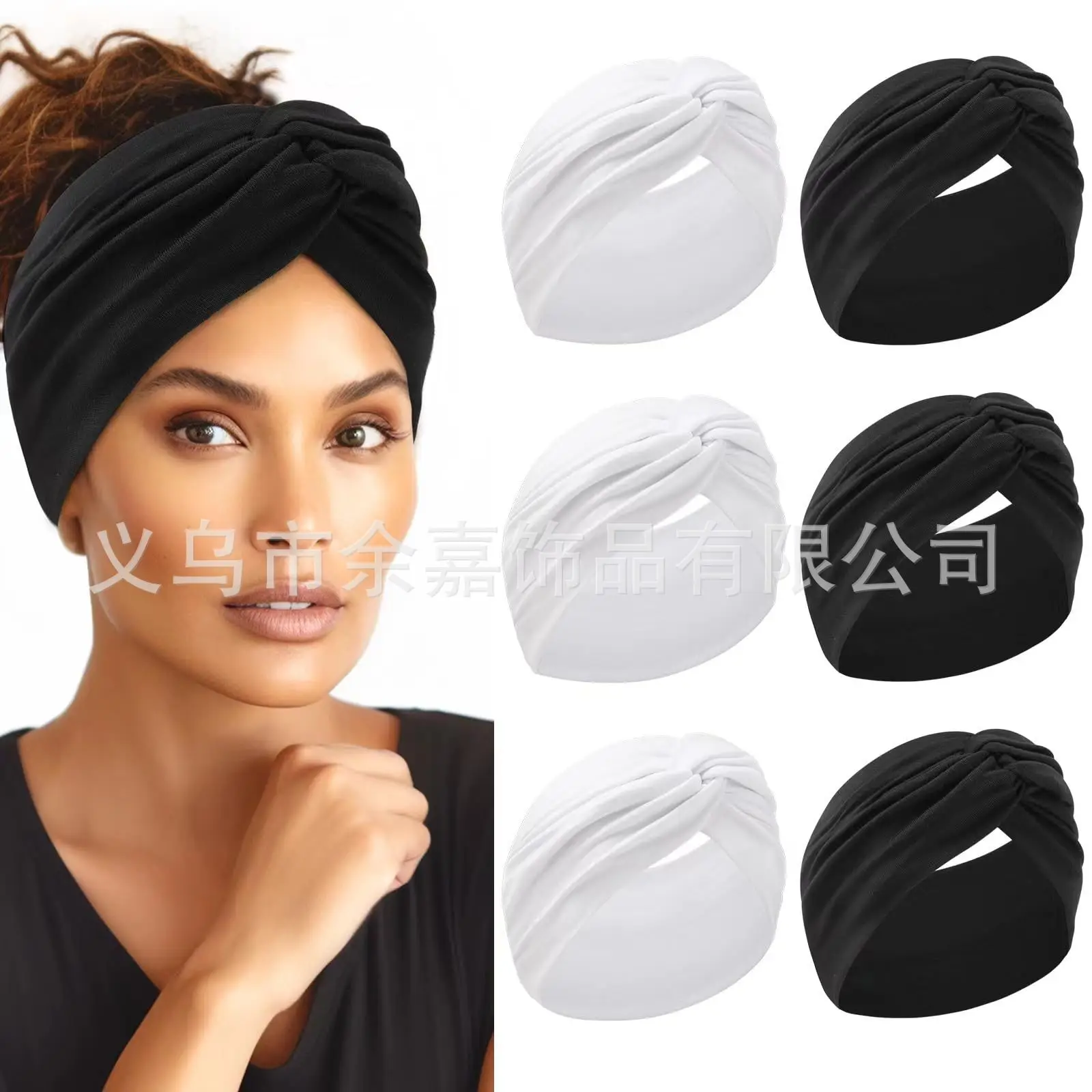 Women's Pure Cotton Yoga Headband with Knot Black White - Image 20