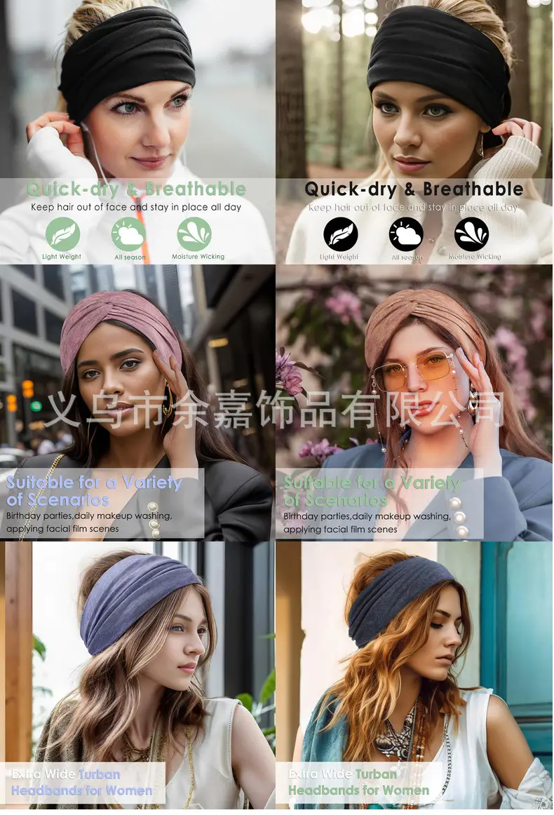 Women's Pure Cotton Yoga Headband with Knot Black White — feature 10