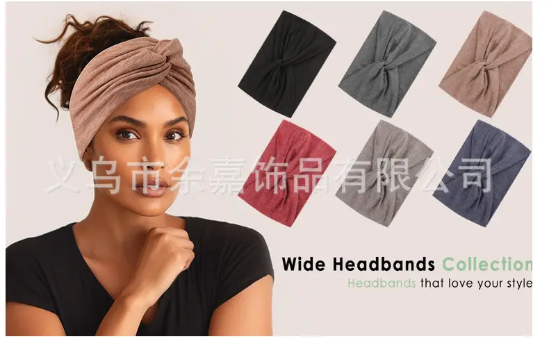 Women's Pure Cotton Yoga Headband with Knot Black White — feature 8